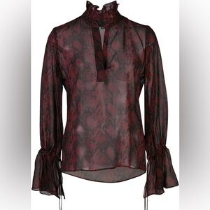 Nili Lotan Women's Sheer Silk Snake Print Blouse - Red and Black